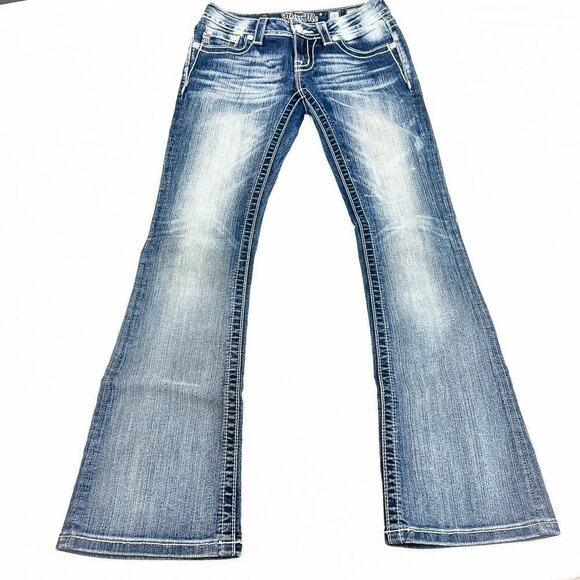 Miss Me Bootcut Denim Jeans Fleur De Lis Faded Blue Size 26 JE5832B2R Size 26 - Picture 2 of 9